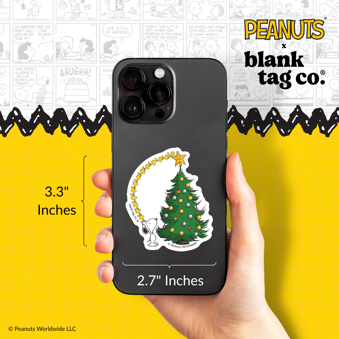 Peanuts® Waterproof Sticker - Snoopy and Woodstock Decorating A Christmas Tree