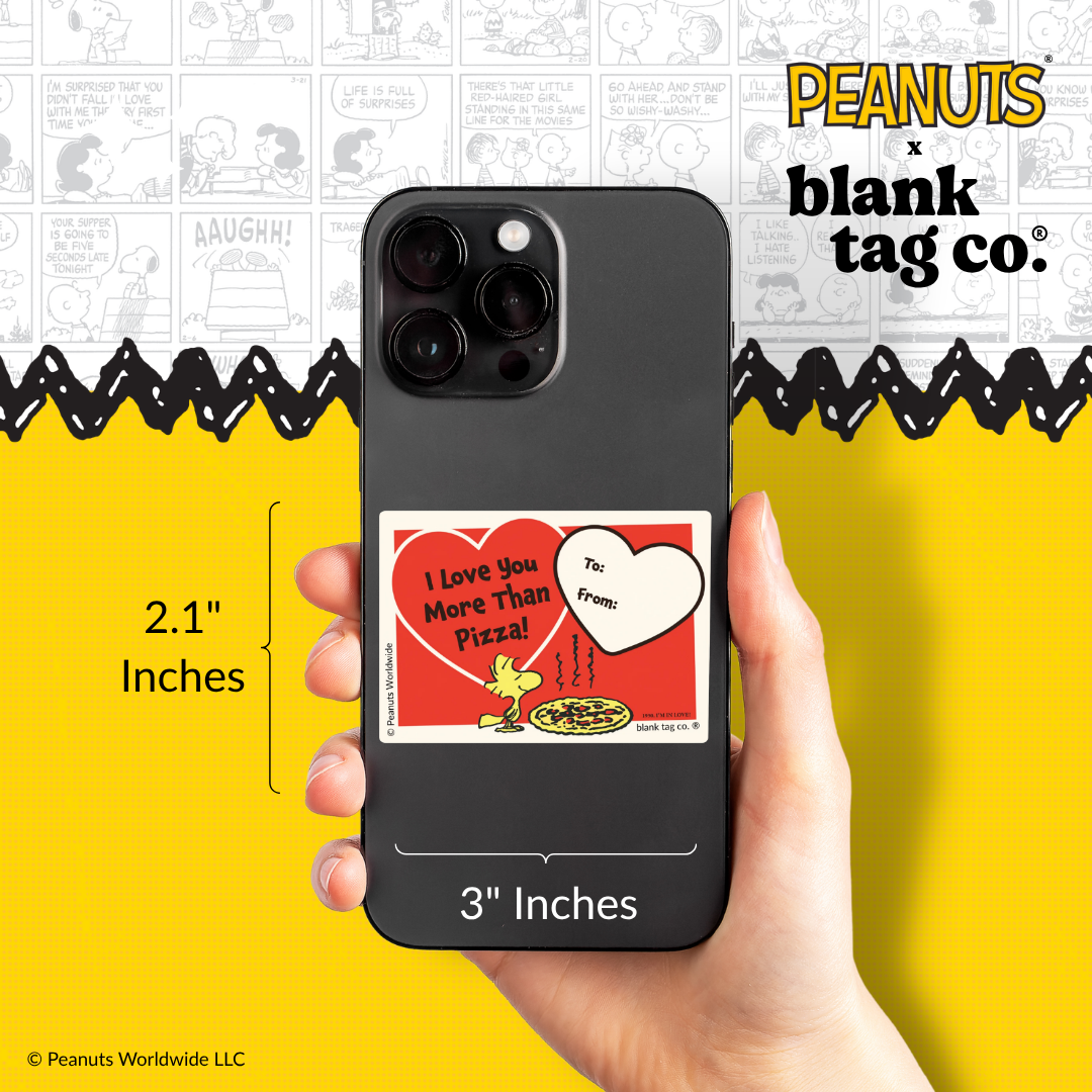 Peanuts® Waterproof Sticker - I Love You More Than Pizza