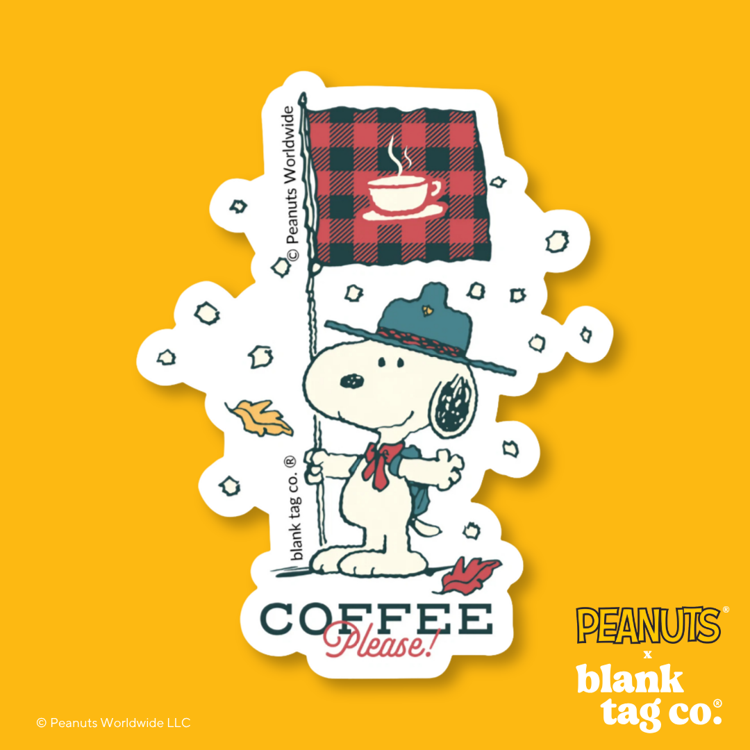 Peanuts® Waterproof Sticker - Coffee Please!