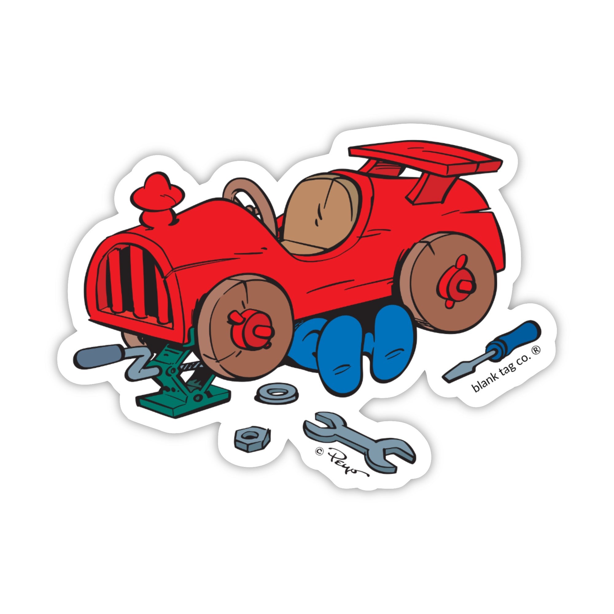 Smurfs® Waterproof Sticker - Mechanic Smurf Working On A Car