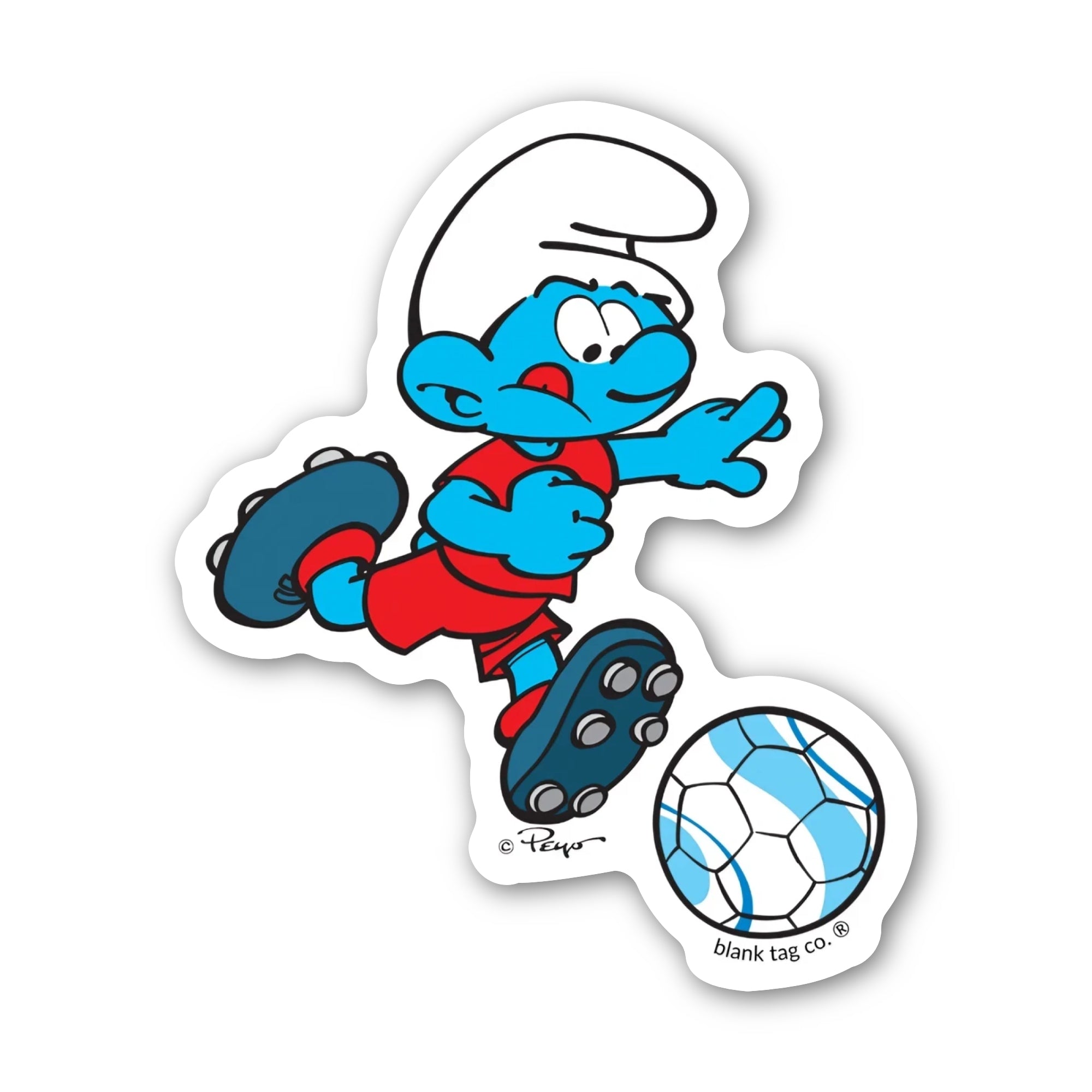 Smurfs® Waterproof Sticker - Smurf Playing Soccer