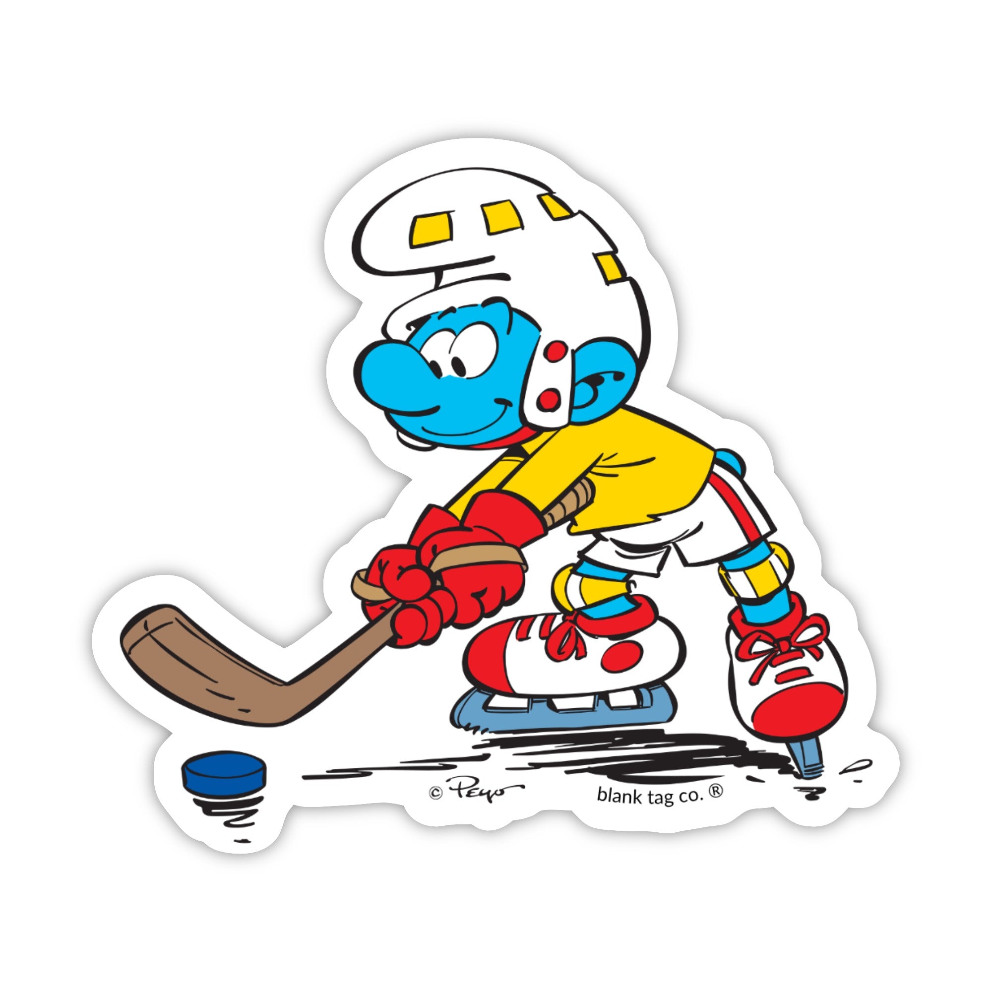 Smurfs® Waterproof Sticker - Smurf Playing Hockey