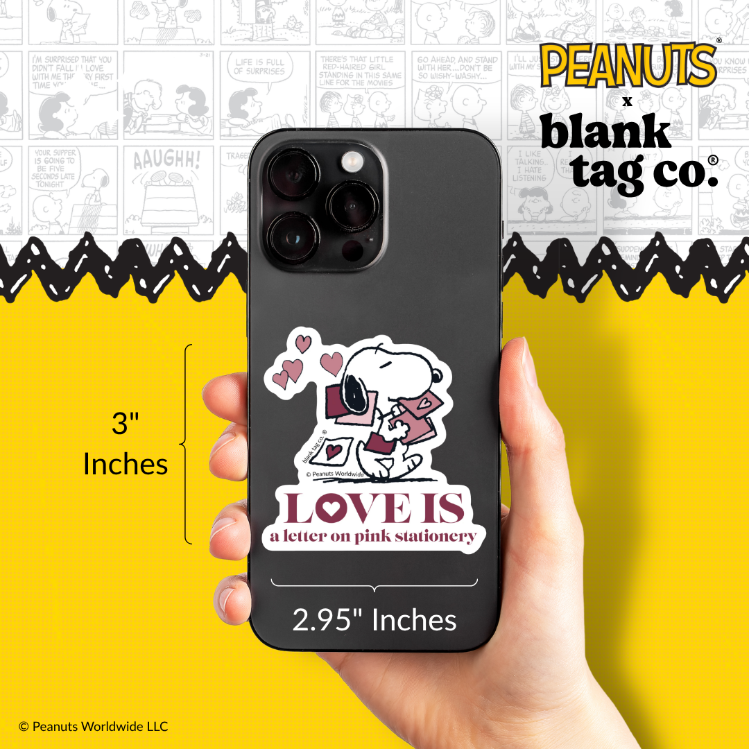 Peanuts® Waterproof Sticker - Love Is A Letter On Pink Stationery