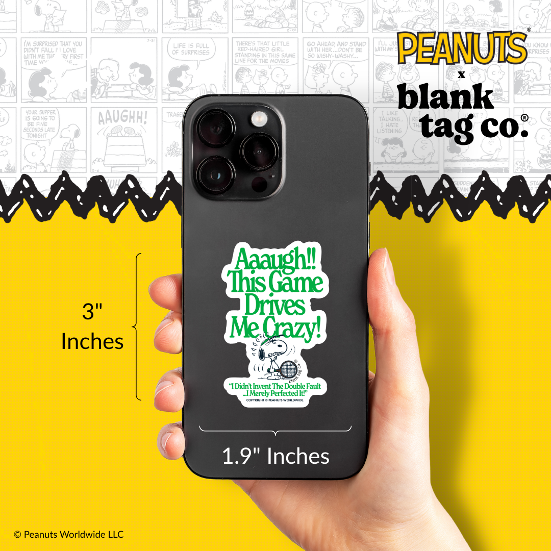 Peanuts® Waterproof Sticker - This Game Drives Me Crazy (Tennis)
