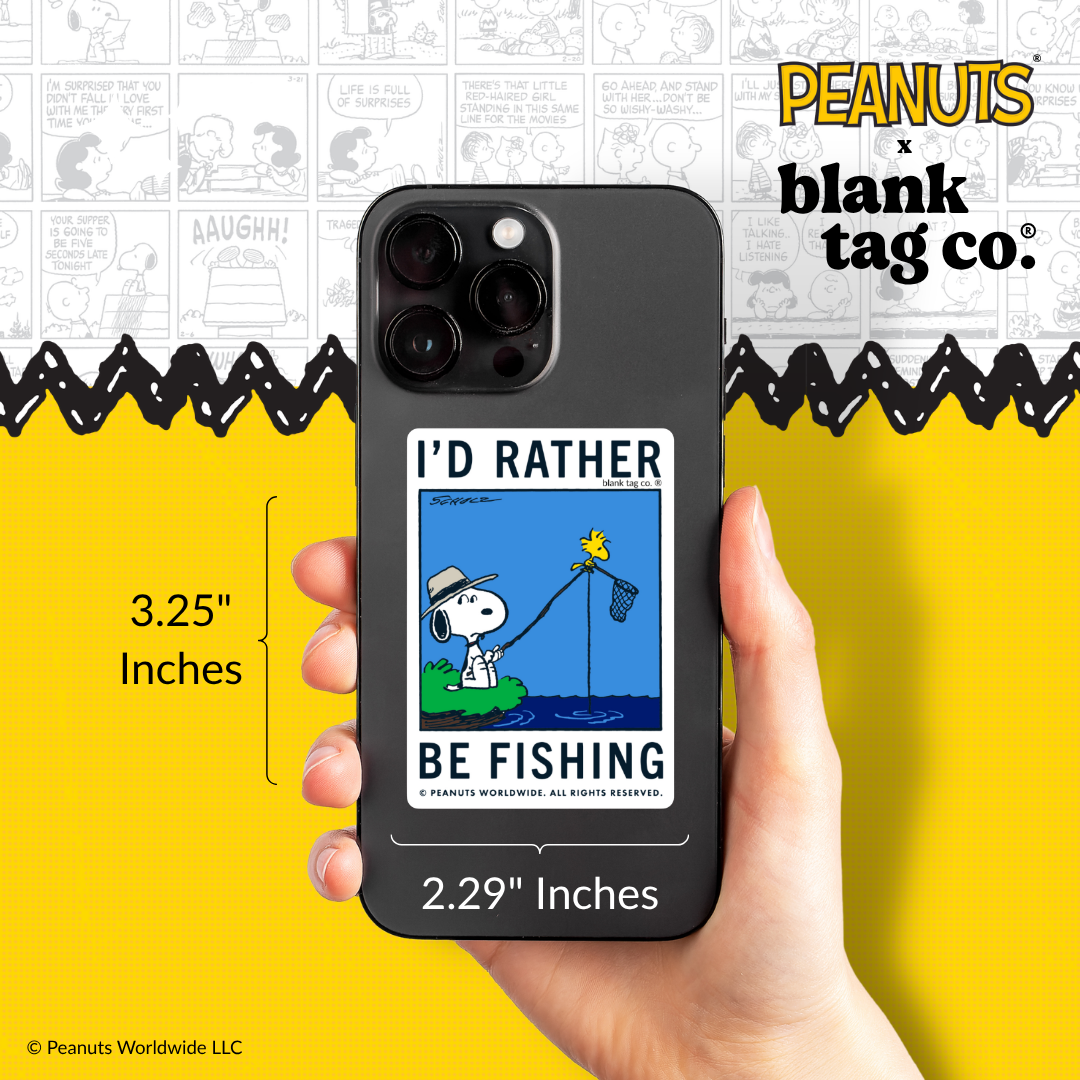 Peanuts® Waterproof Sticker - I'd Rather Be Fishing