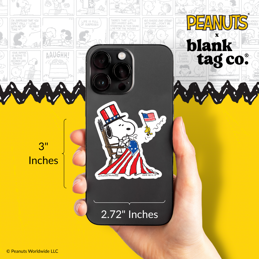 Peanuts® Waterproof Sticker - Snoopy Sewing A Flag