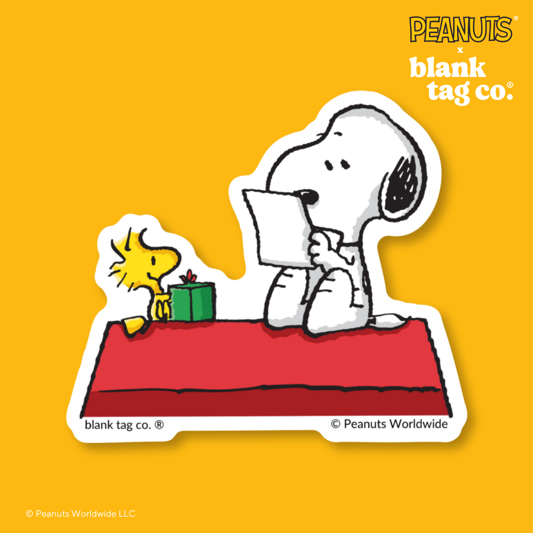 Peanuts® Waterproof Sticker - Snoopy Reading A Christmas Card