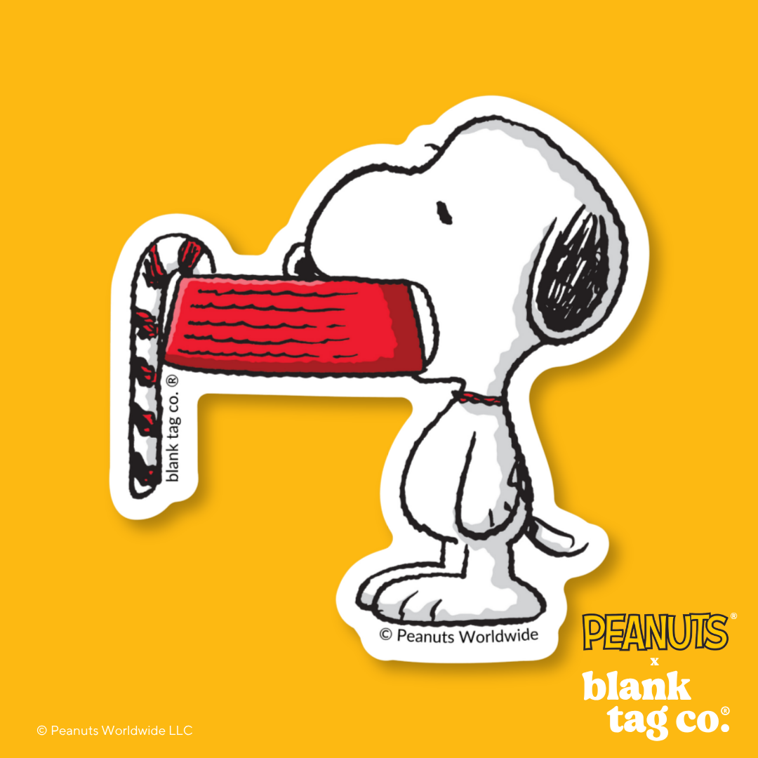 Peanuts® Waterproof Sticker - Snoopy With His Dog Bowl (Christmas)