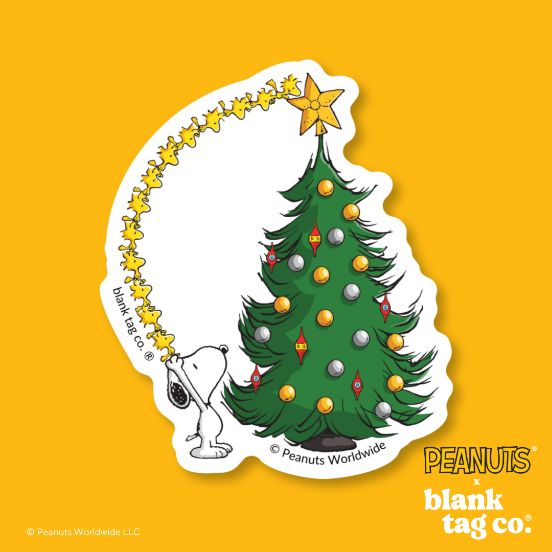 Peanuts® Waterproof Sticker - Snoopy and Woodstock Decorating A Christmas Tree