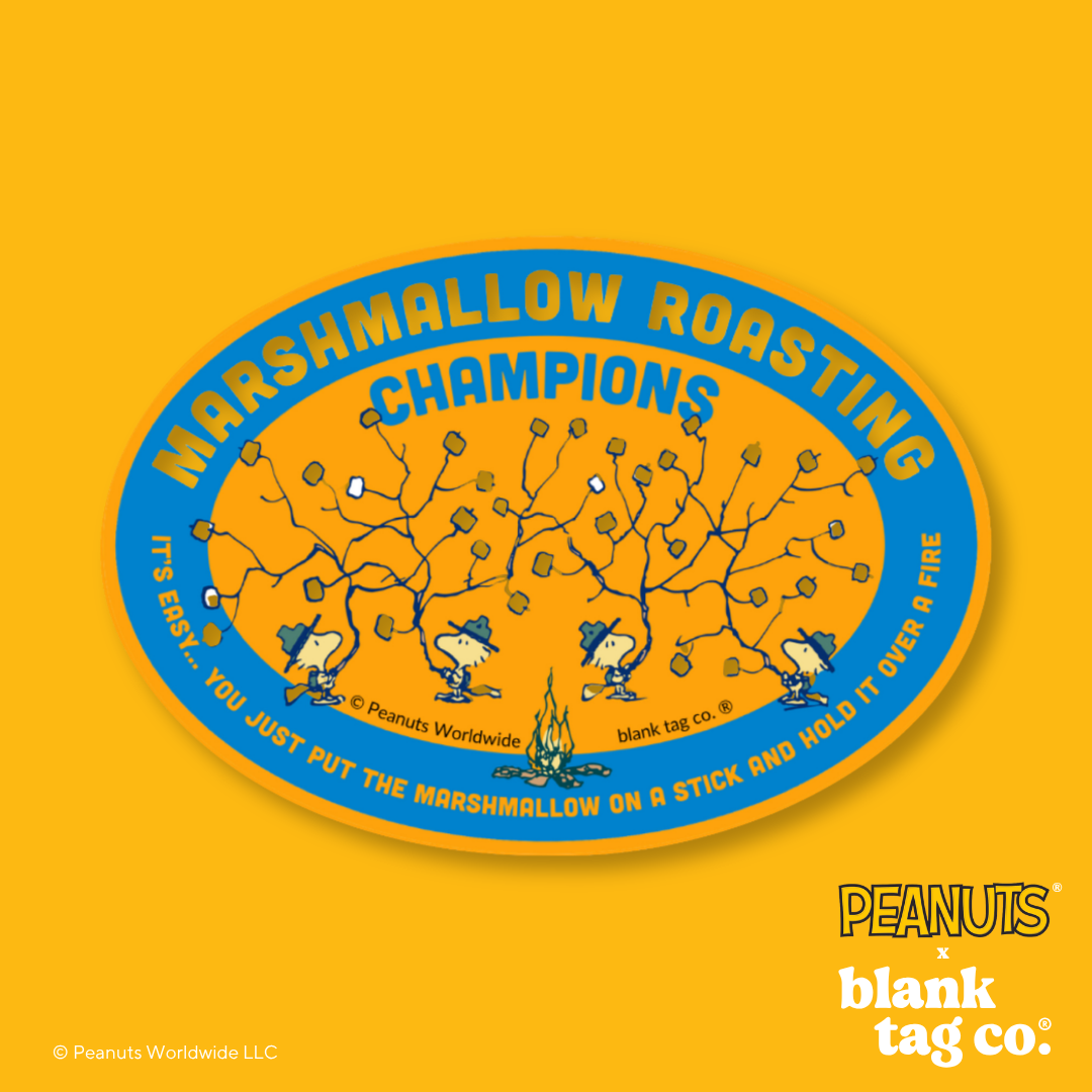 Peanuts® Waterproof Sticker - Marshmallow Roasting Champions Badge