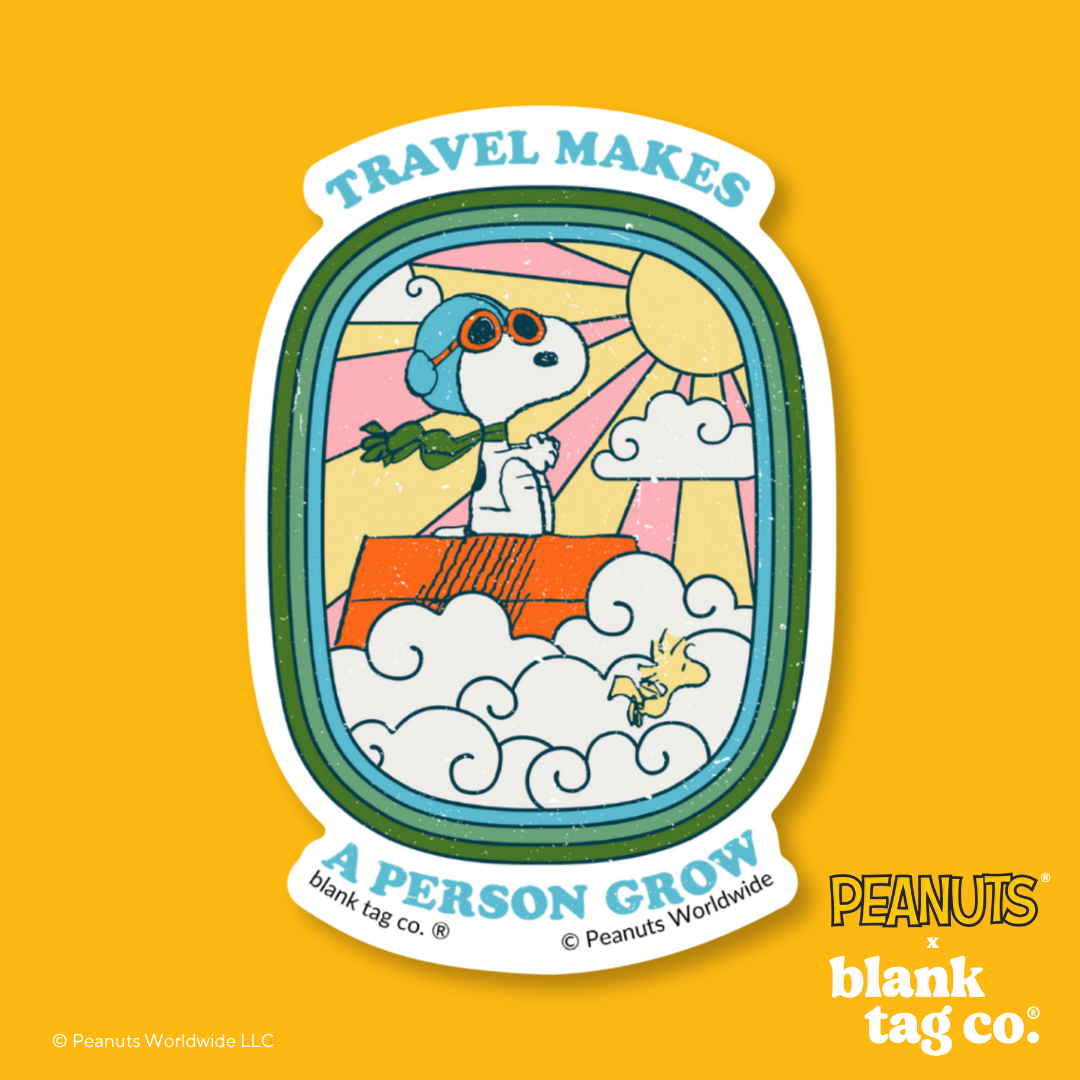 Peanuts® Waterproof Sticker - Travel Makes A Person Grow