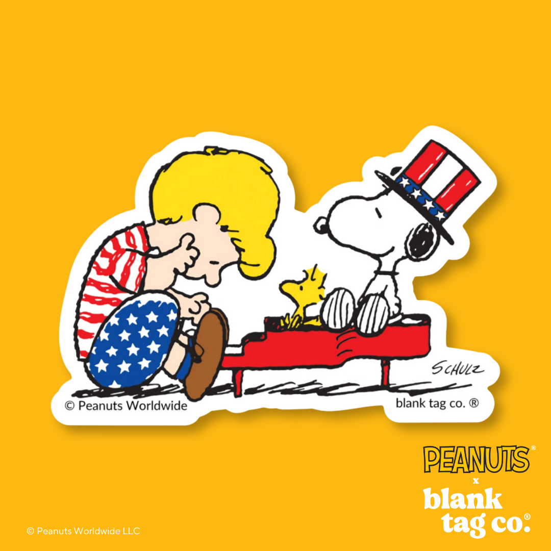 Peanuts® Waterproof Sticker - Patriotic Schroeder Playing The Piano