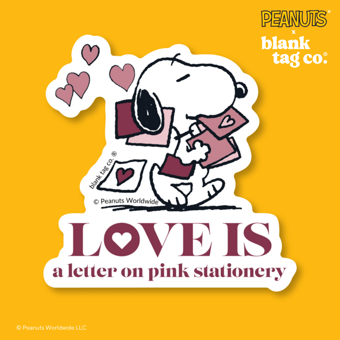 Peanuts® Waterproof Sticker - Love Is A Letter On Pink Stationery