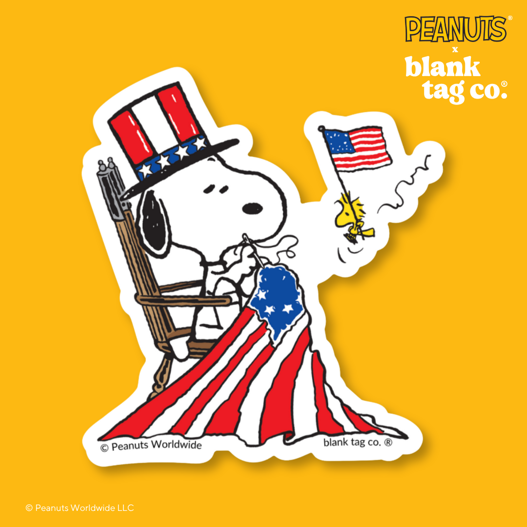 Peanuts® Waterproof Sticker - Snoopy Sewing A Flag