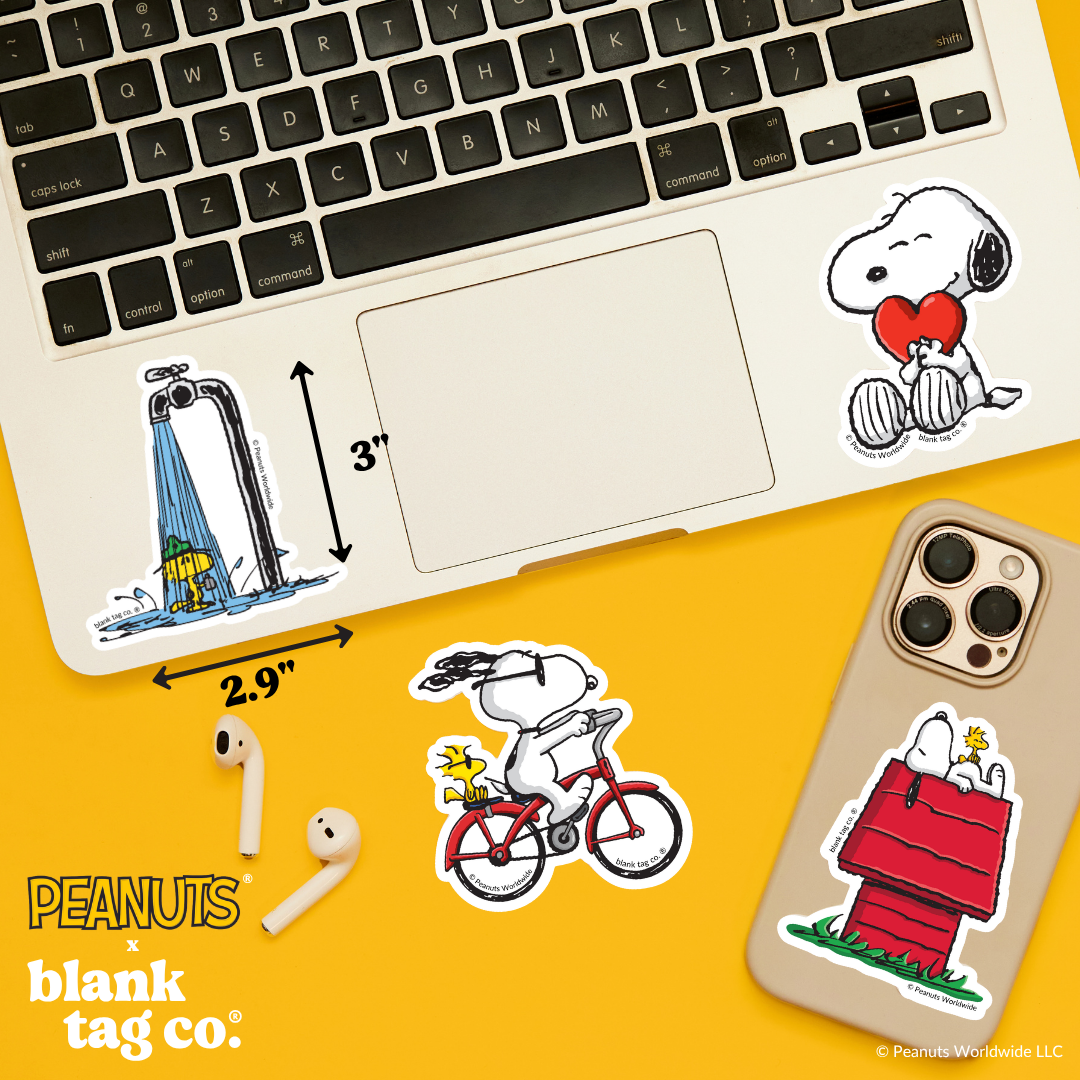 Peanuts® Waterproof Sticker - Showering Camping Woodstock