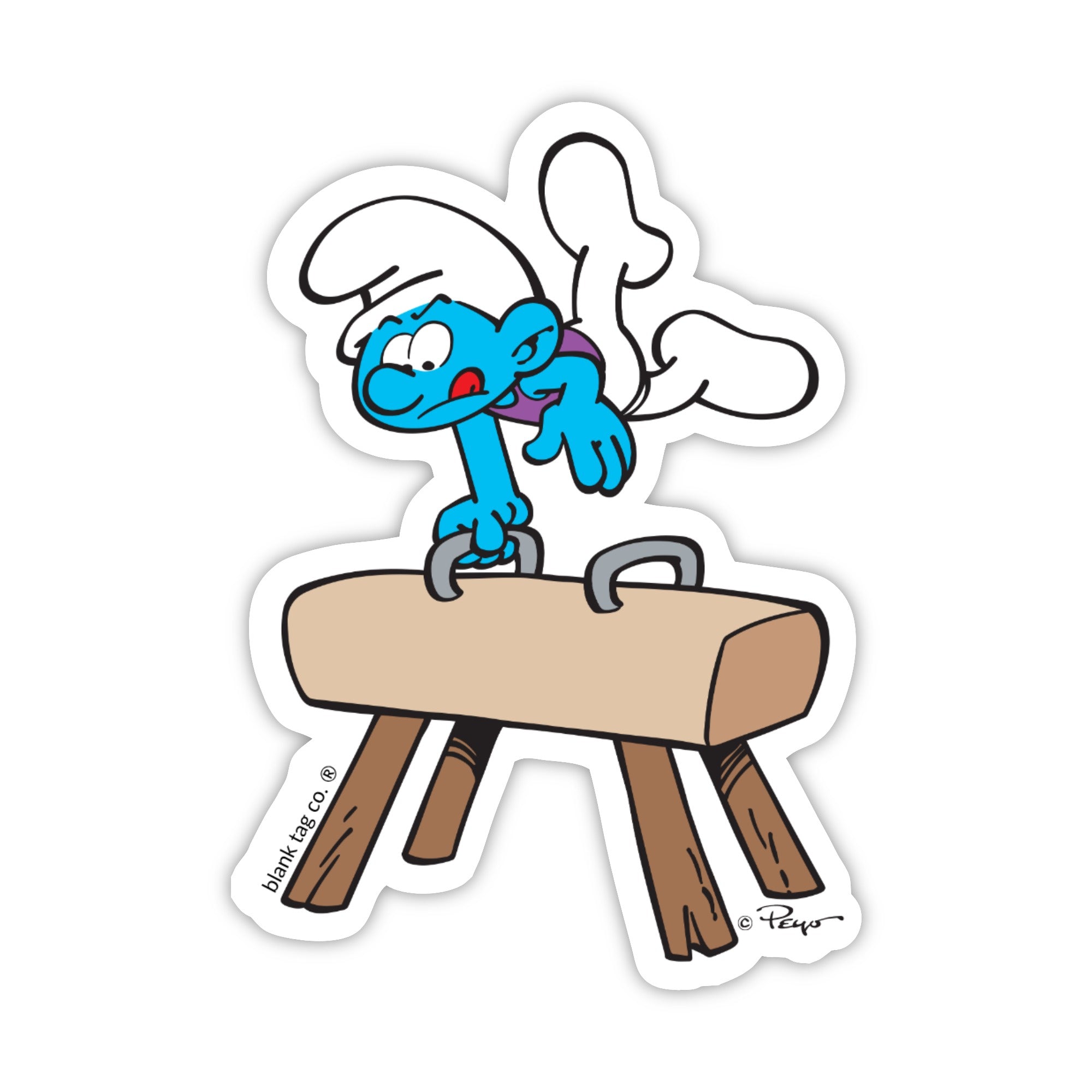 Smurfs® Waterproof Sticker - Smurf On A Pommel Horse