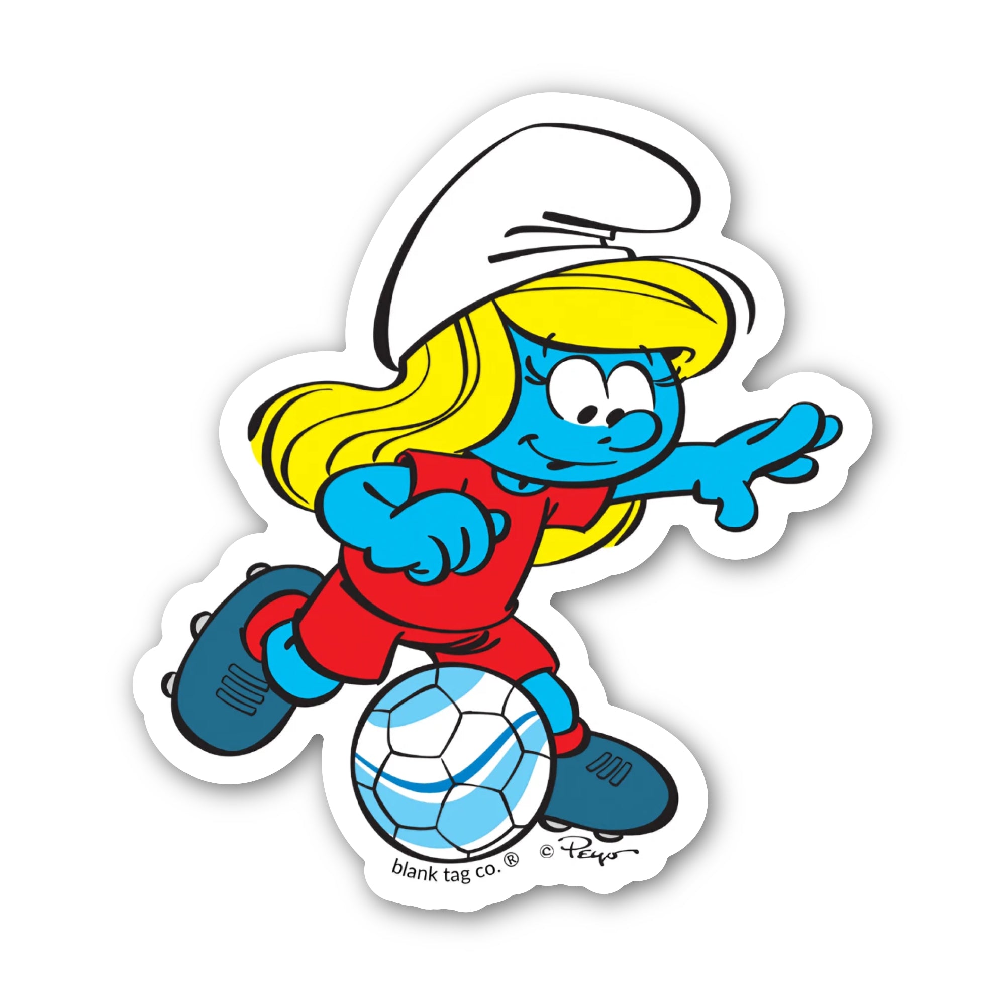 Smurfs® Waterproof Sticker - Smurfette Playing Soccer
