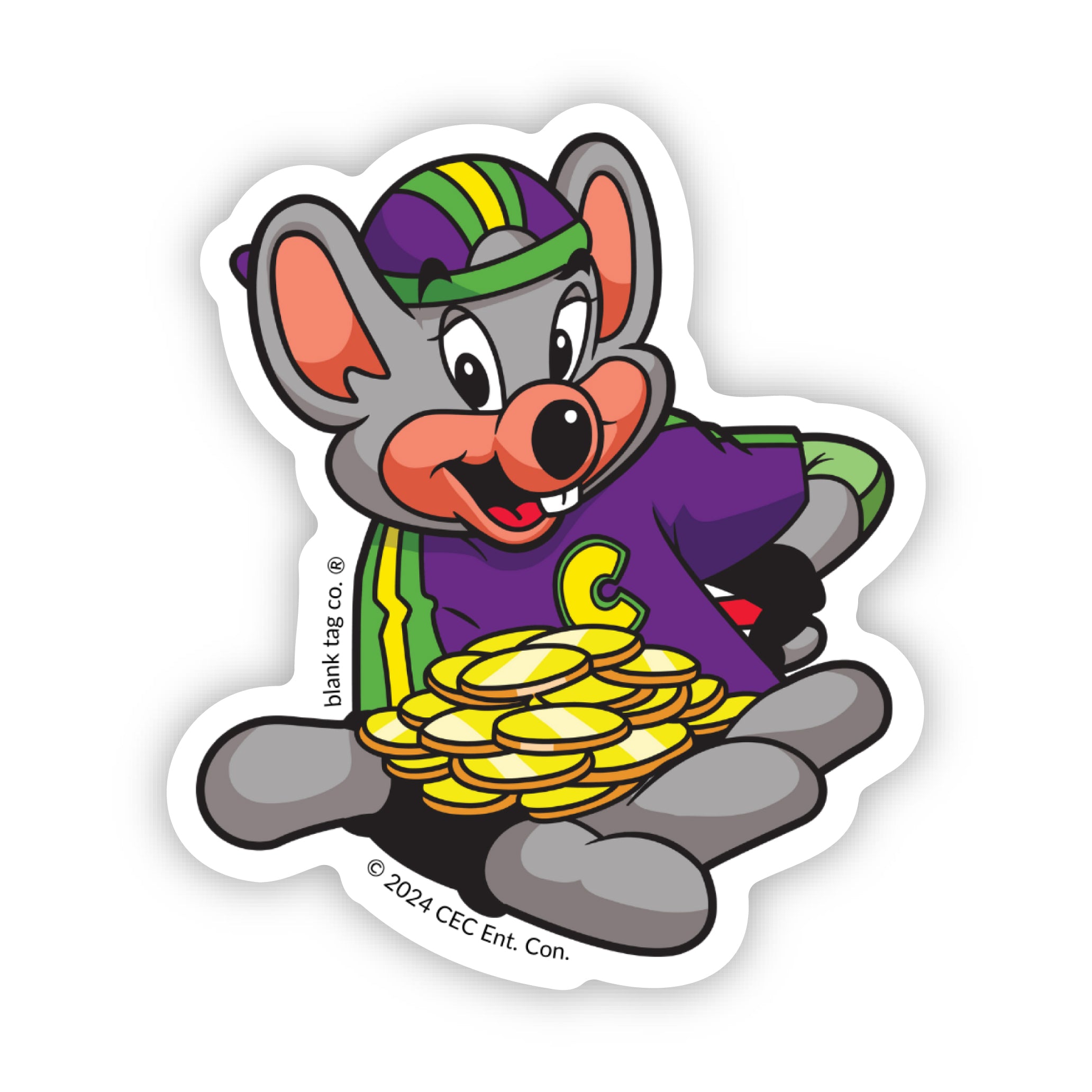 The Chuck E. Cheese with Coins Sticker